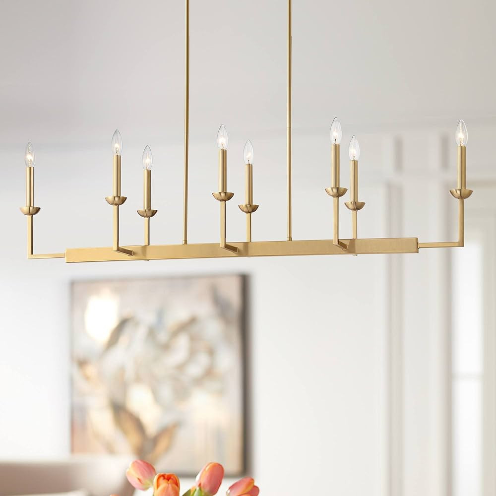 Possini Euro Design Kime Warm Gold Linear Pendant Chandelier Lighting 50" Wide Modern Trestle Fra... | Amazon (US)