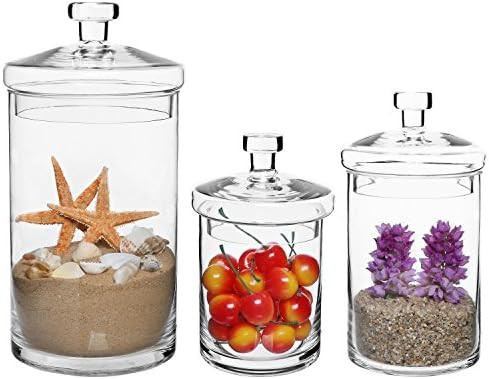 MyGift Set of 3 Clear Glass Kitchen & Bath Storage Canisters/Decorative Centerpiece Apothecary Ja... | Amazon (US)