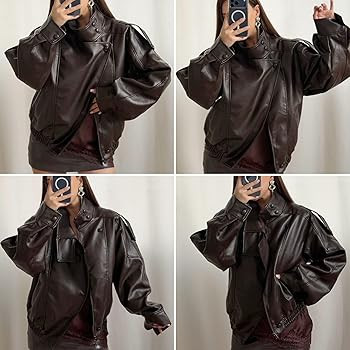 FindThy Women’s Oversized Faux Leather Jacket Casual High Collar Long Sleeve Zip Up Fall Fashio... | Amazon (US)