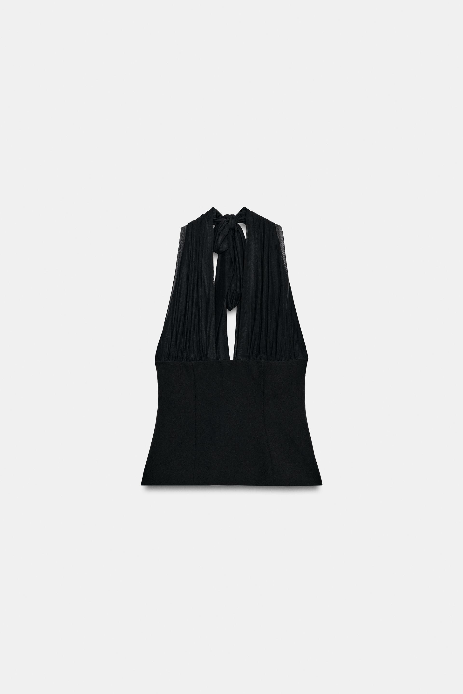 NECKHOLDER-TOP MIT MATERIALKOMBINATION UND T\u00dcLL | Zara US