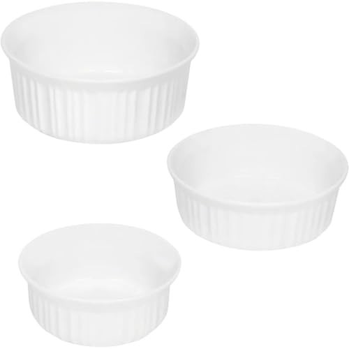 CorningWare French White 3-Piece Round Baking Dish Set - 1.5 Quart, 24 Oz, 16 Oz - Durable Ceramic Bakeware for Oven, Microwave & Dishwasher Safe | Amazon (US)