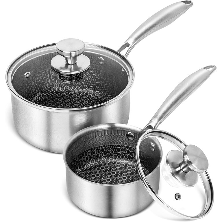 MICHELANGELO Stainless Steel Saucepan Set 1QT & 2QT, Premium Triple Ply Sauce Pan with Lid, Sauce... | Walmart (US)