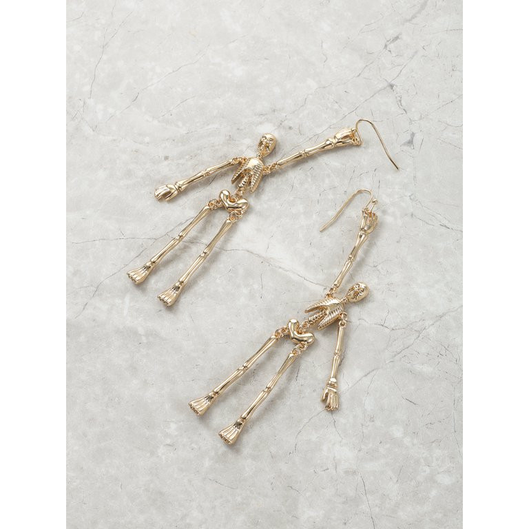 Way to Celebrate Halloween Goldtone Dangling Skeleton earring, 1 Pair | Walmart (US)