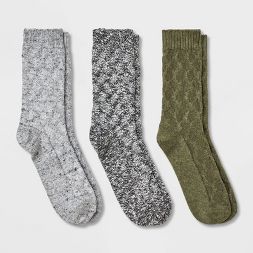 Men&#39;s Marl Casual Cozy Socks 3pk - Goodfellow &#38; Co&#8482; Gray/Green 6-12 | Target