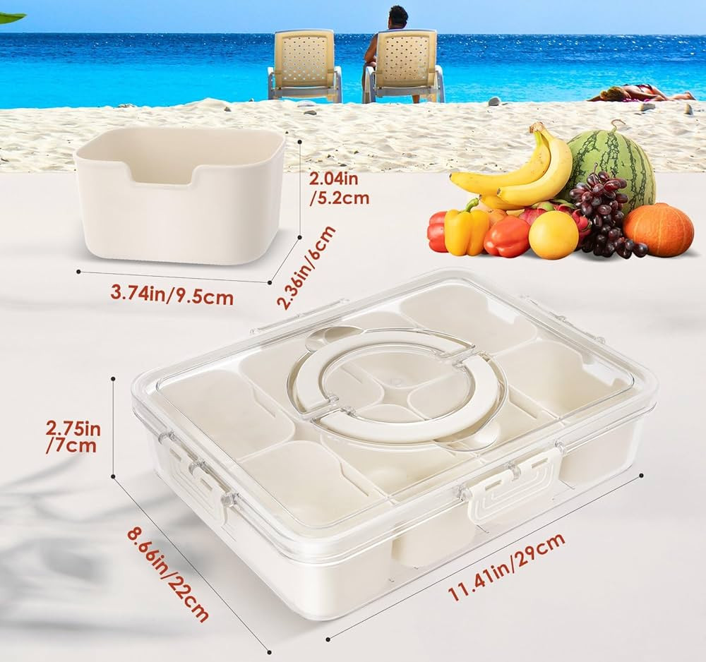 Portable Snackle Box Container - Divided Serving Tray with Lid and Handle, Clear Snack Box Organi... | Amazon (US)