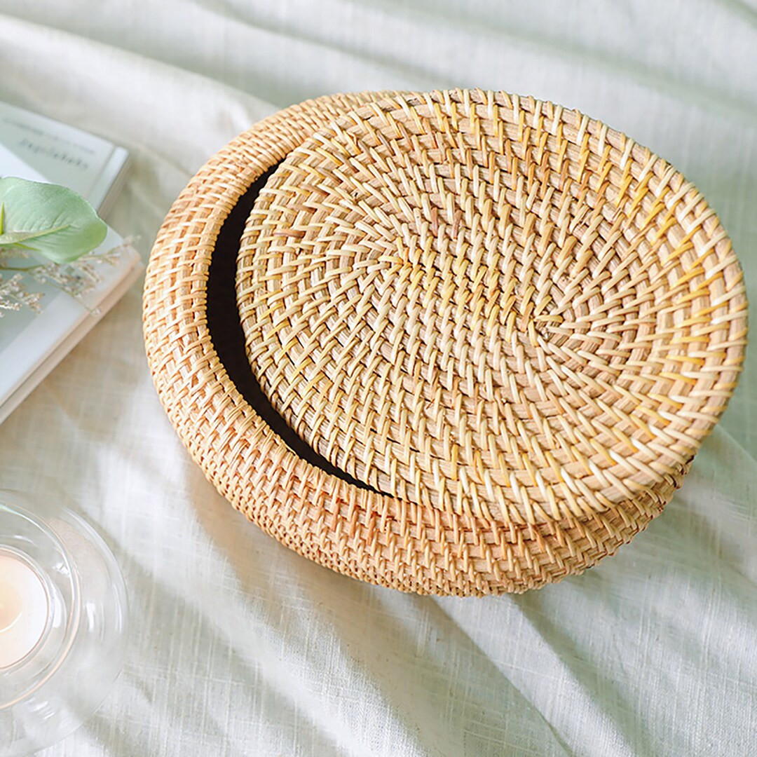 Oval Rattan Basket With Lid Jewelry Basketcatchall Basket - Etsy Netherlands | Etsy (NL)