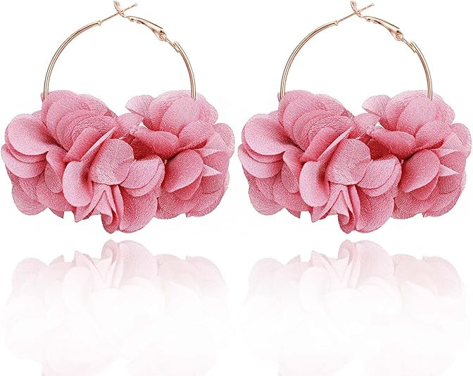 Colorful Flower Earrings White Floral Hoop Earrings Elegant Camellia Huggie Earrings Jewelry for ... | Amazon (US)