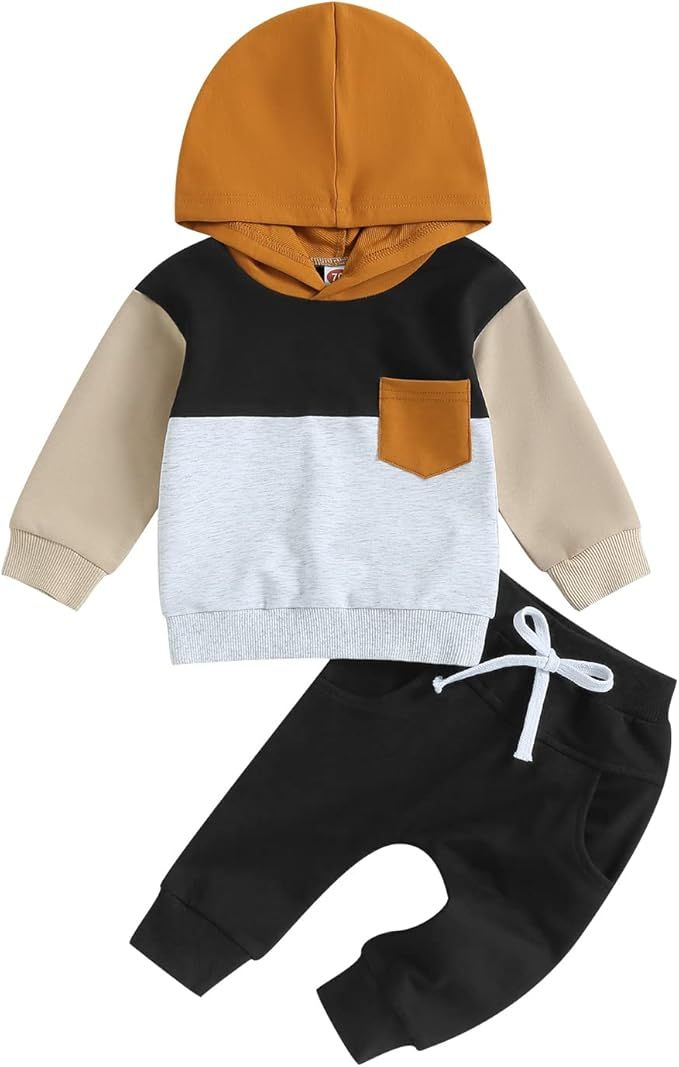 Baby Boy Clothes 6 12 18 24M Pants Set Long Sleeve Contrast Sweatshirt Fall Winter Infant Outfits | Amazon (US)