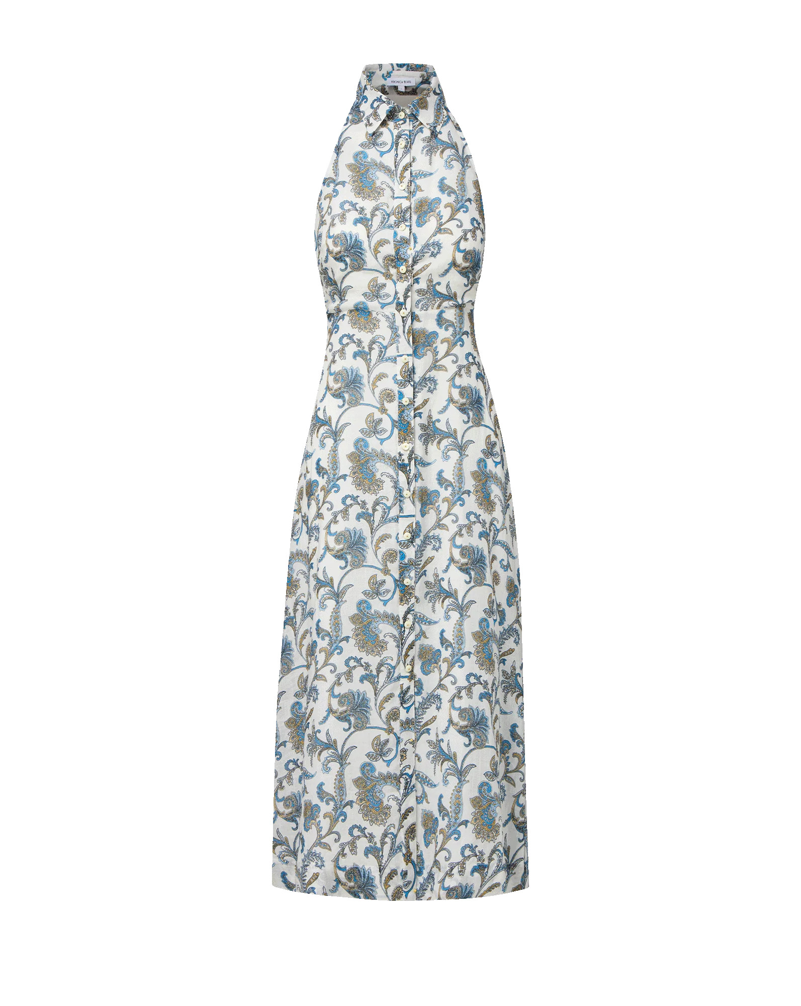 Mackey Paisley Halter Midi Dress in Dove White MultiBlue & White | Veronica Beard | Veronica Beard