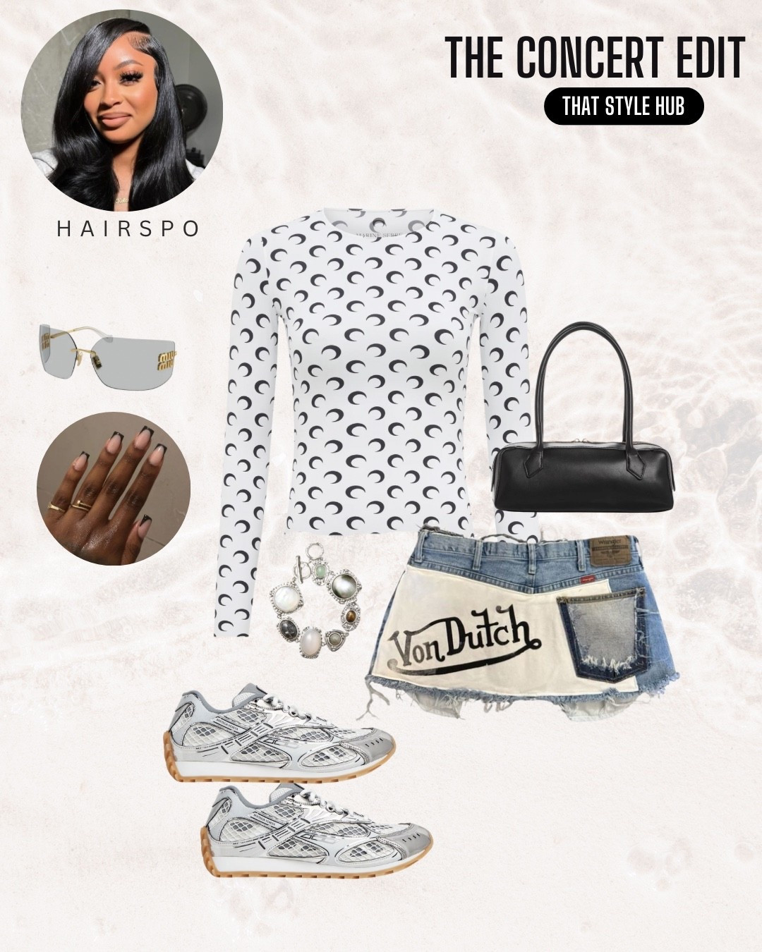 Concert outfit featuring a von Dutch denim mini skirt, statement sneakers/trainers from bottega & Miu Miu rimless sunglasses with a papillon bag 

#concertoutfit #denimskirt
 

#LTKjeans #LTKpetite #LTKstyletip