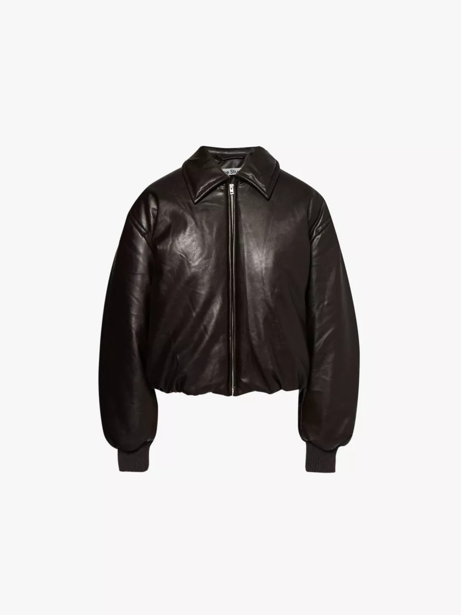 Logo-patch coated leather bomber jacket | Selfridges
