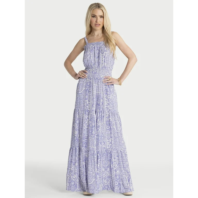 Jessica Simpson Women's Delene Smocked Wide Leg Jumpsuit, 30.5" Inseam, Sizes XS-XL | Walmart (US)