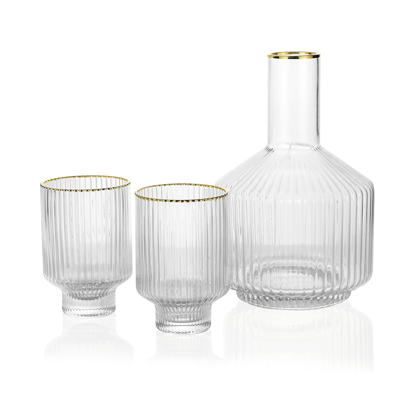 G bedside water carafe glass 1 pitcher 2 cups set for night time water decanter Carafe 59 oz Tumb... | Amazon (US)