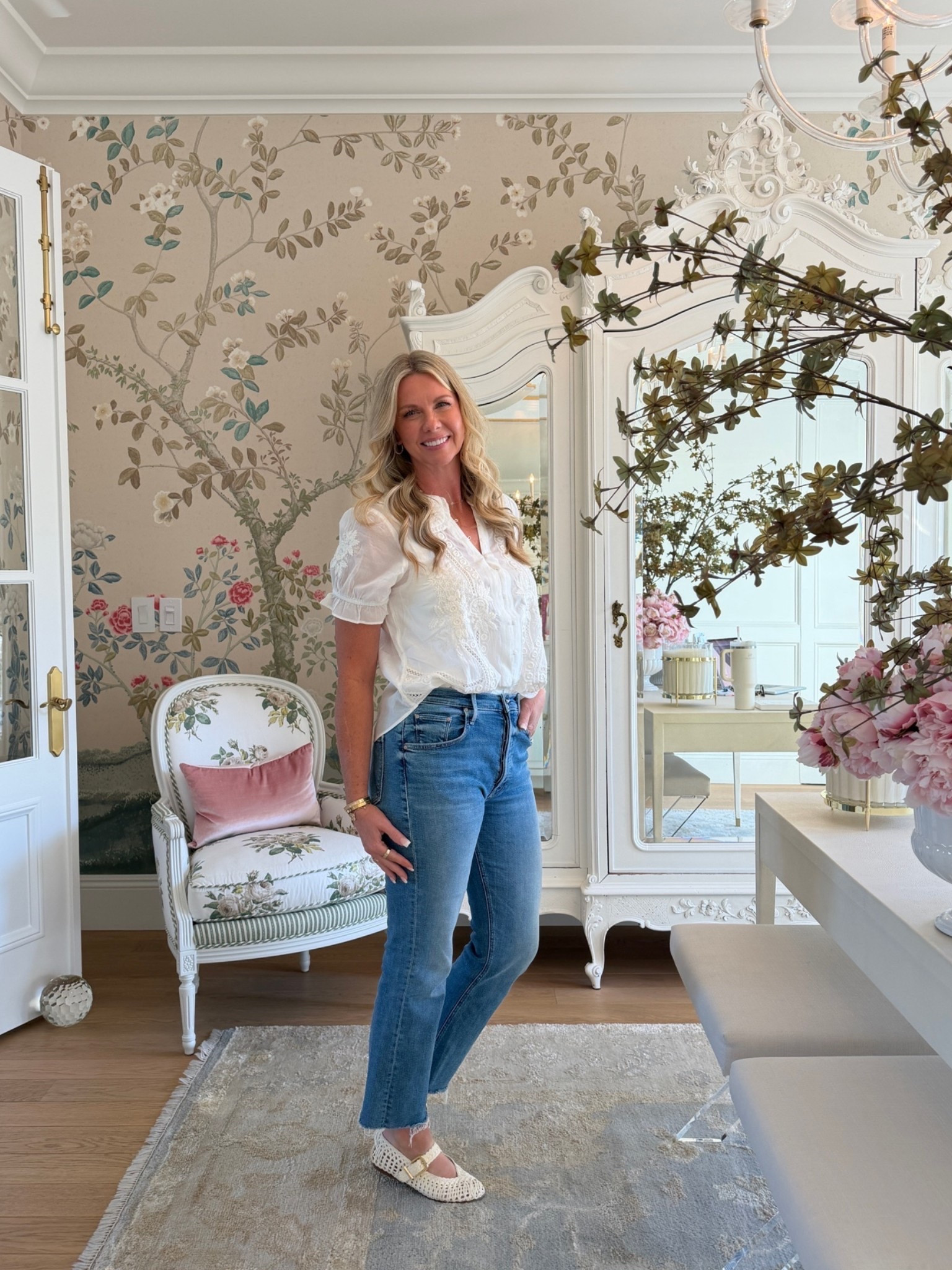 Feminine lace top and the most comfy cropped jeans the perfect late summer outfit.

#LTKOver40 #LTKootd