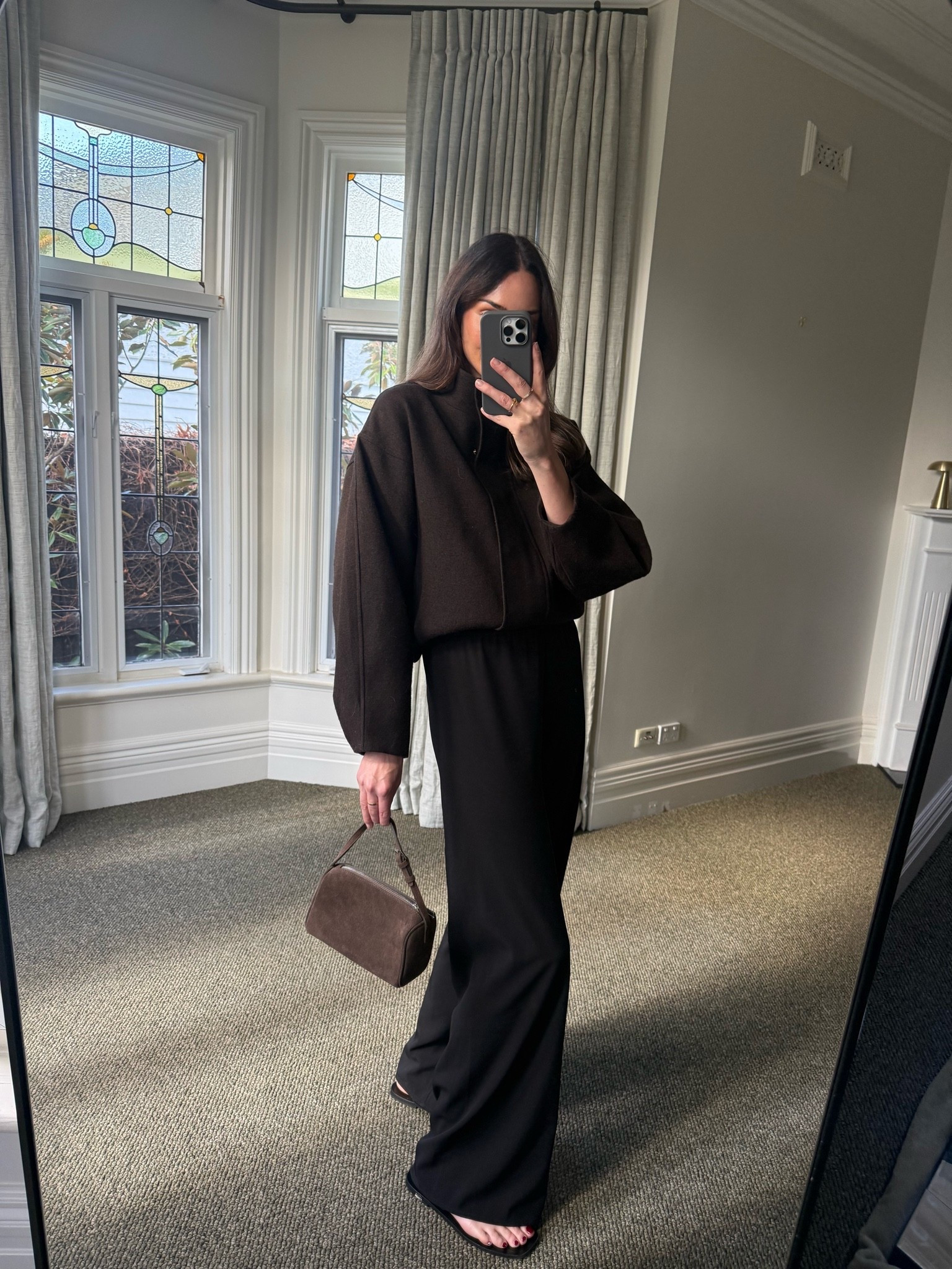 Chocolate bomber by viktoria and woods 
Black trousers- Harris stapler 
Brown suede bag 
Black sandals

#LTKaustralia #LTKautumn #LTKwinter