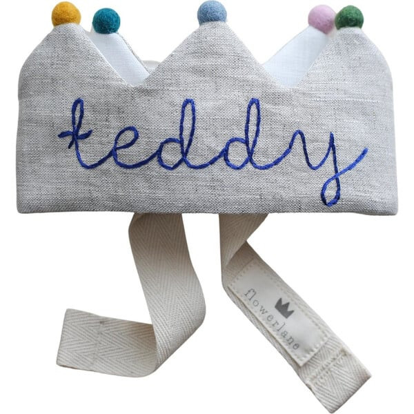 Neutral Linen Crown, Multicolored Pom Poms | Maisonette