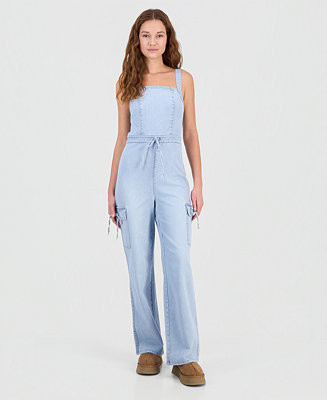 Juniors' Tie-Waist Denim Wide-Leg Jumpsuit | Macy's