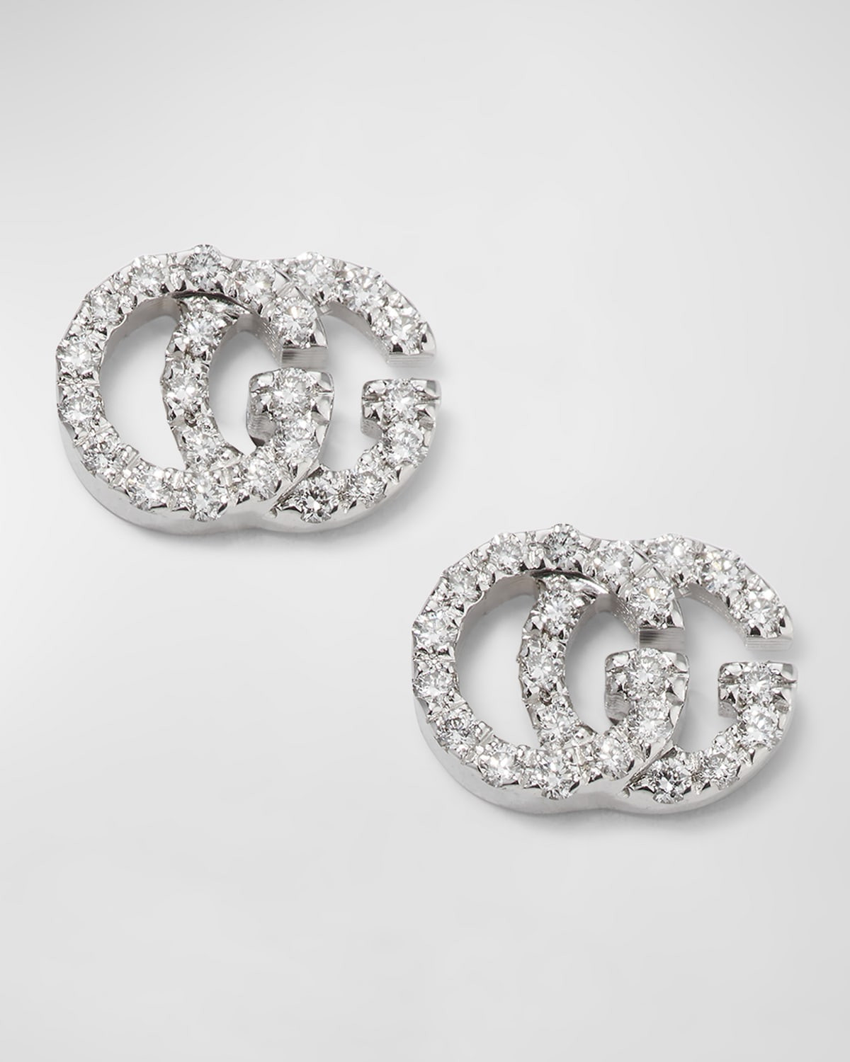 Running G Pave Diamond Stud Earrings in 18K White Gold | Neiman Marcus