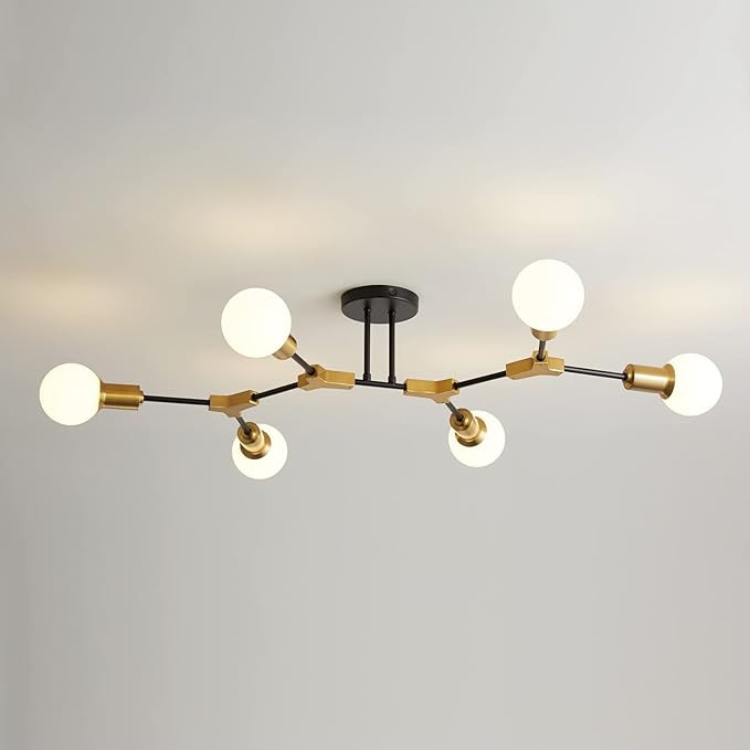 Modern Sputnik Light Fixture 6-Lights Chandelier Black and Gold Chandelier Metal Semi Flush Mount... | Amazon (US)