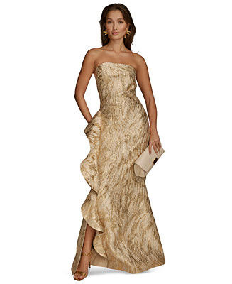 Women's Metallic Ruffled Strapless Gown | Macy's