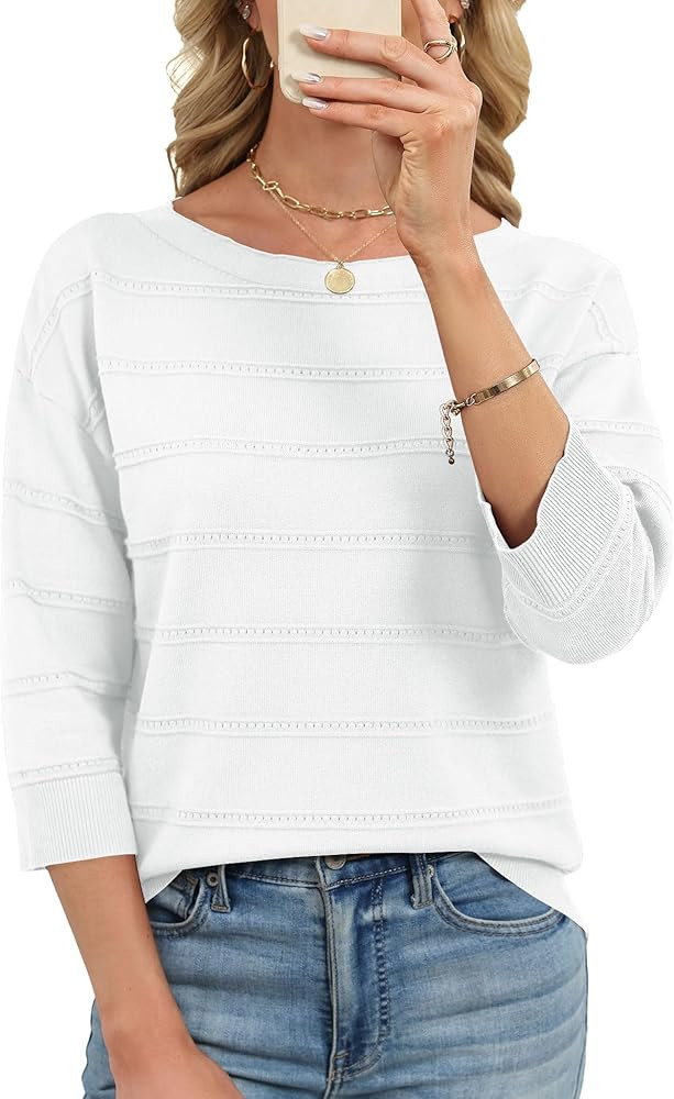 LOMON Women's Soft Comfy Knit Pullover Sweater Striped Boat Neck Spring Dressy Casual Sweater Top... | Amazon (US)