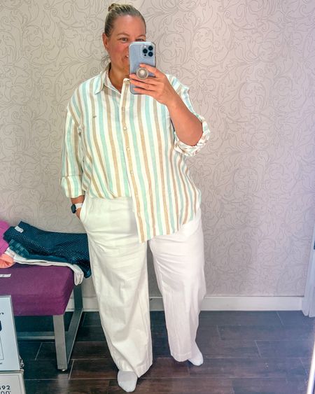 A linen top just waiting to be worn on the beach especially with these white linen pants. 

Beach outfit
vacation outfit
Plus size linen pants 
Casual outfit 
Linen button down 

#LTKPlusSize #LTKTravel #LTKOver40