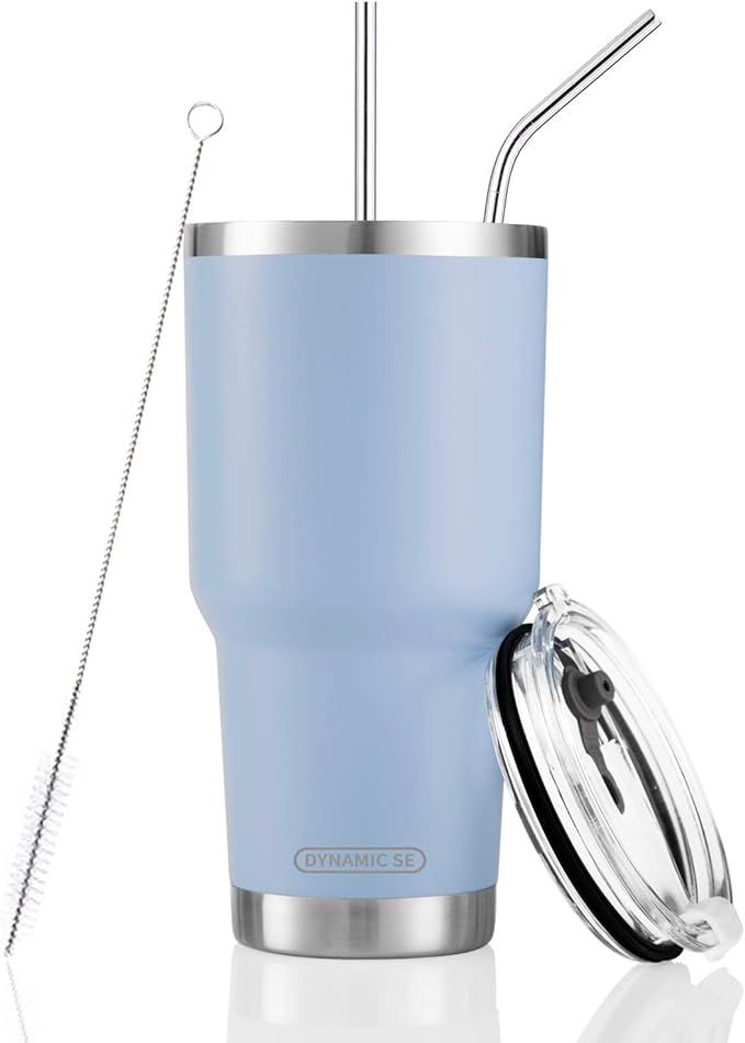30oz Blue Tumbler Stainless Steel Double Wall Vacuum Insulated Mug with Straw and Lid, Cleaning B... | Amazon (US)