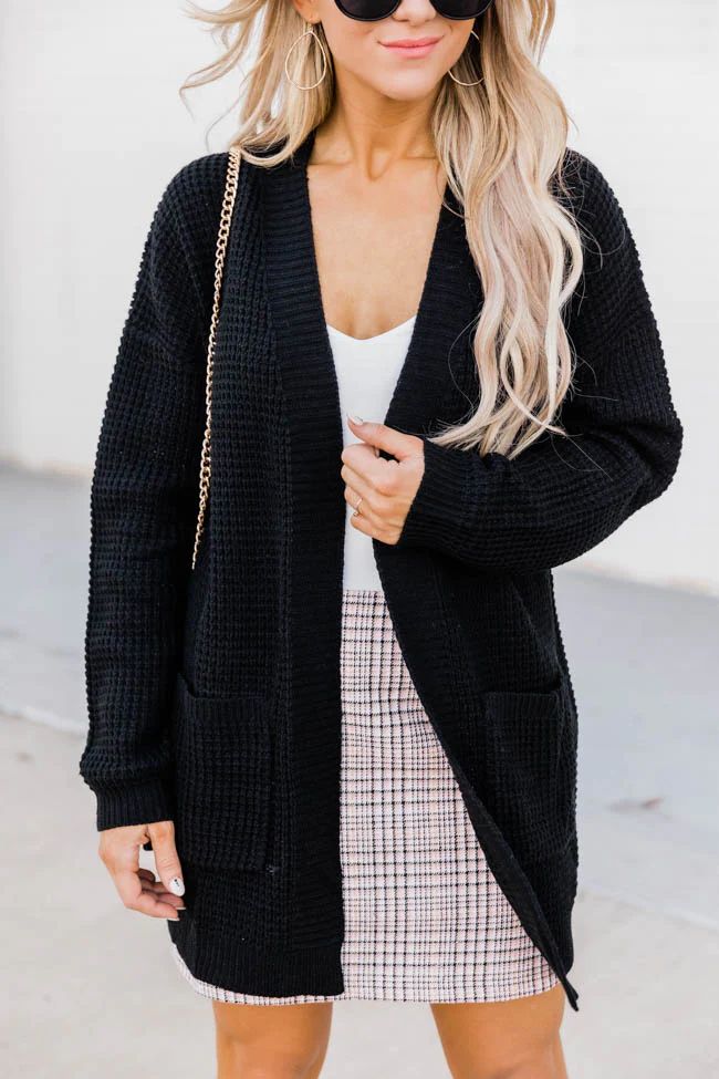 Late Night Walks Black Waffle Knit Cardigan DOORBUSTER | The Pink Lily Boutique