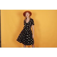 50S Polka Dot Party Dress Vintage Black White Silk Swing | Etsy (US)