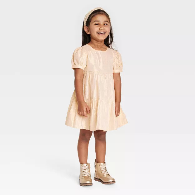 Toddler Girls' Tiered Short Sleeve Dress - Cat & Jack™ Gold | Target