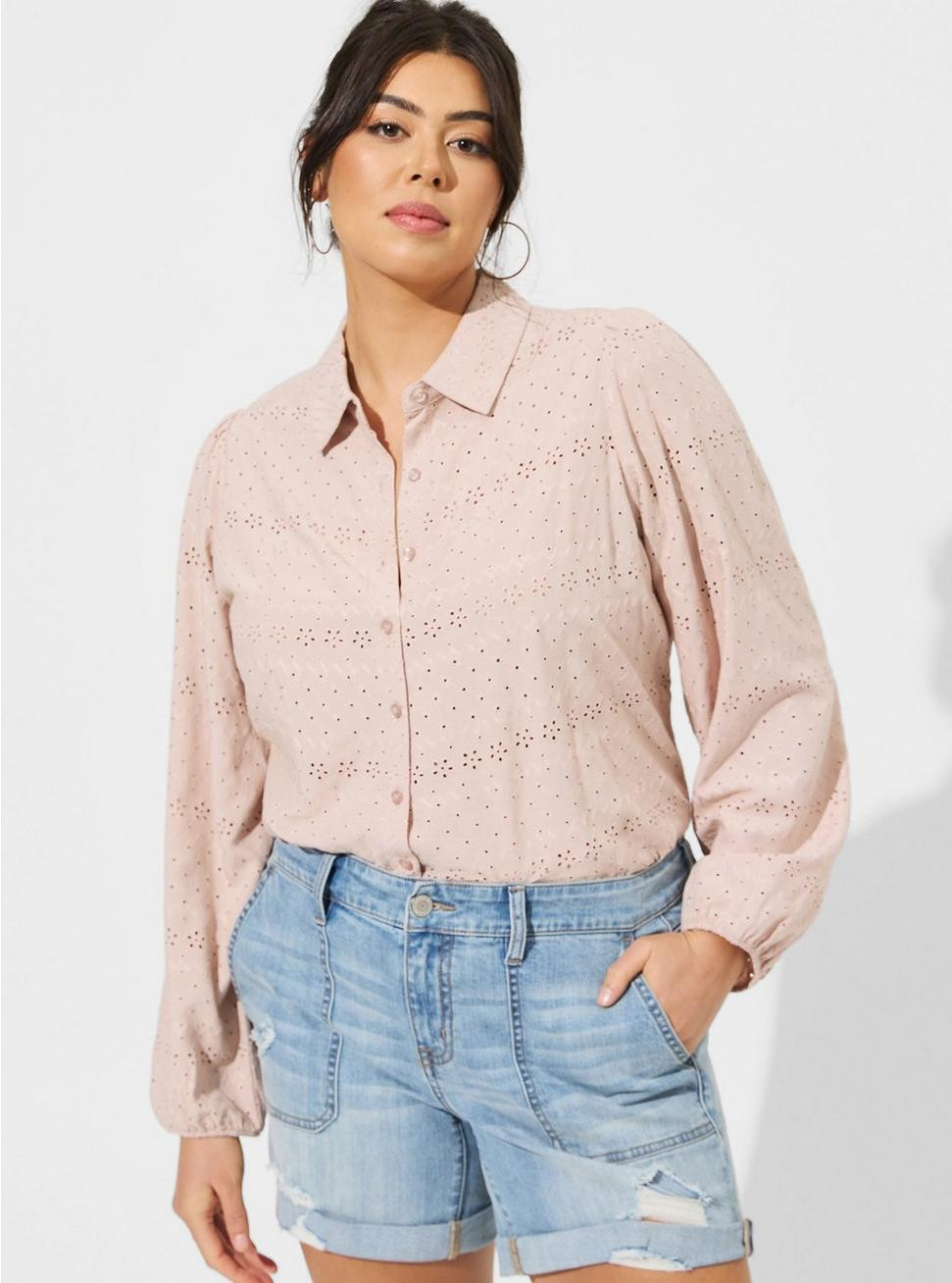 Eyelet Button Up Long Sleeve Shirt | Torrid (US & Canada)