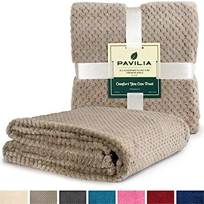 PAVILIA Premium Flannel Fleece Bed Throw Blanket for Sofa Couch | Taupe Waffle Textured Soft Fuzz... | Amazon (US)