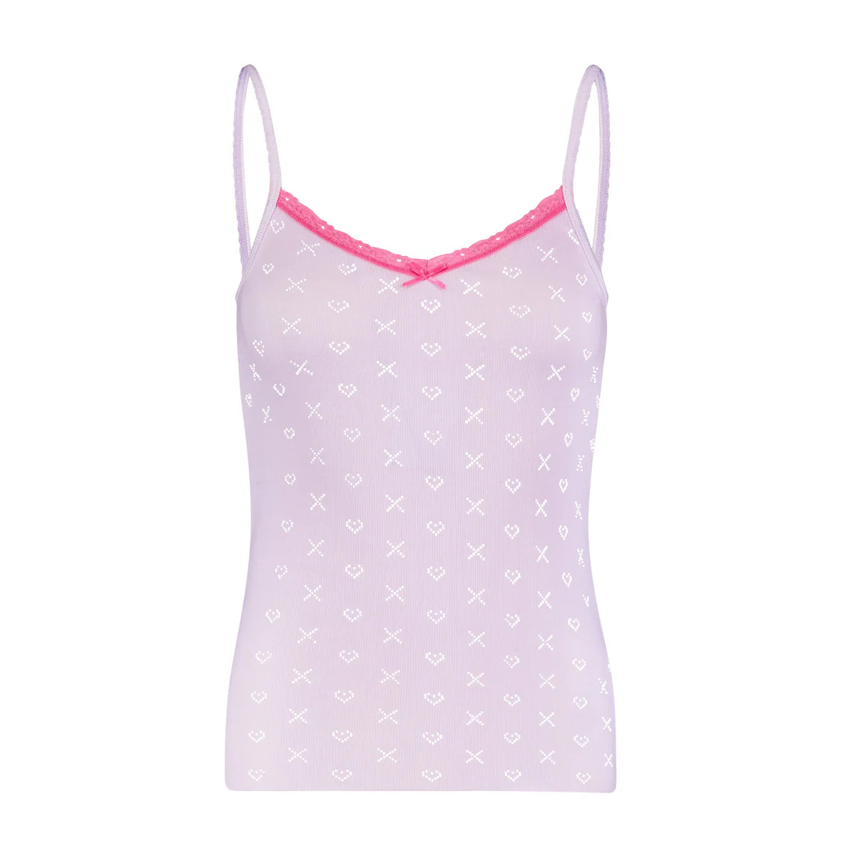 LILAC Hearts-X Pointelle PATTI CAMISOLE w Pink Lace | Polkadot England
