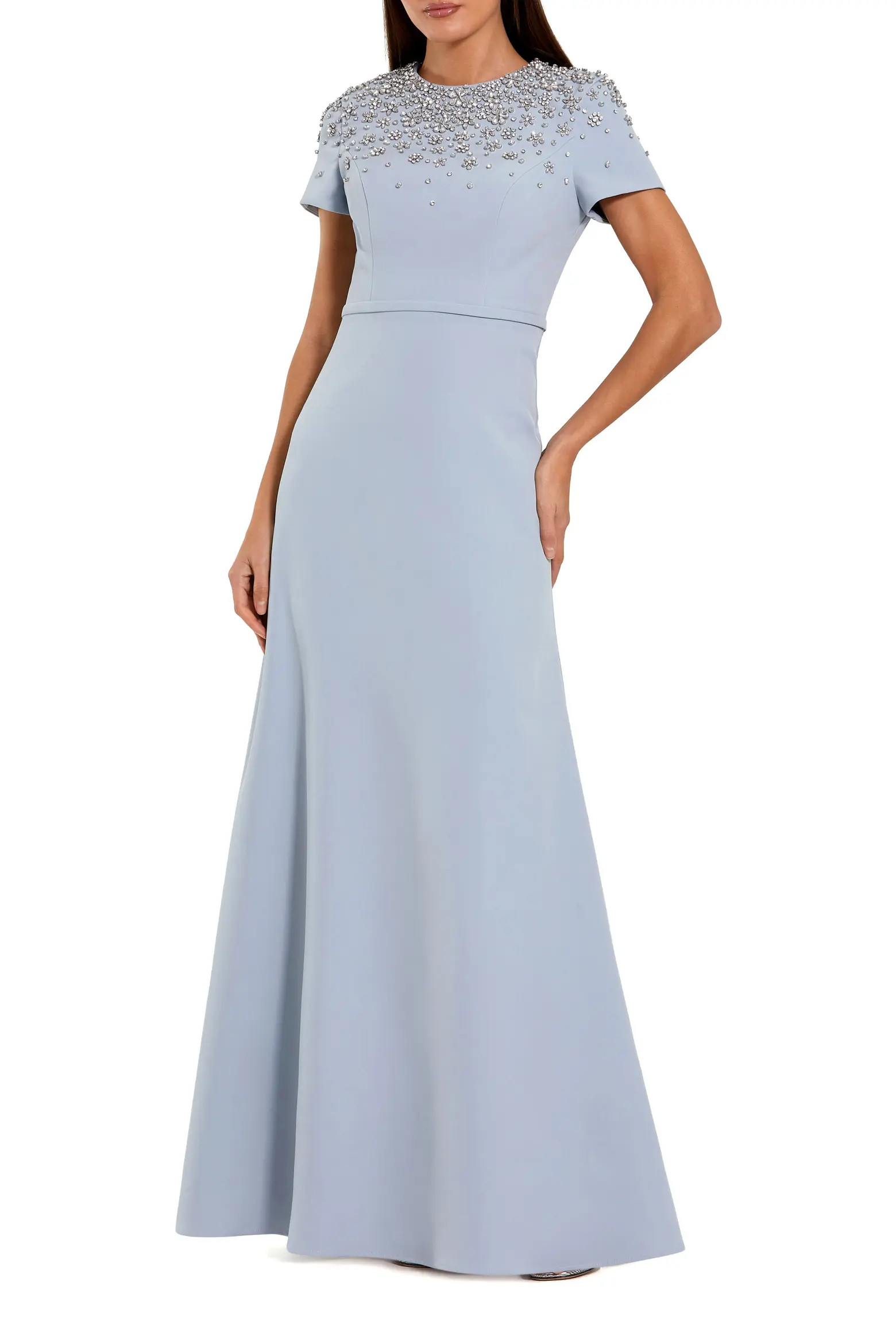 Short Sleeve Beaded High Neck Crepe Gown (Women) | Nordstrom | Nordstrom