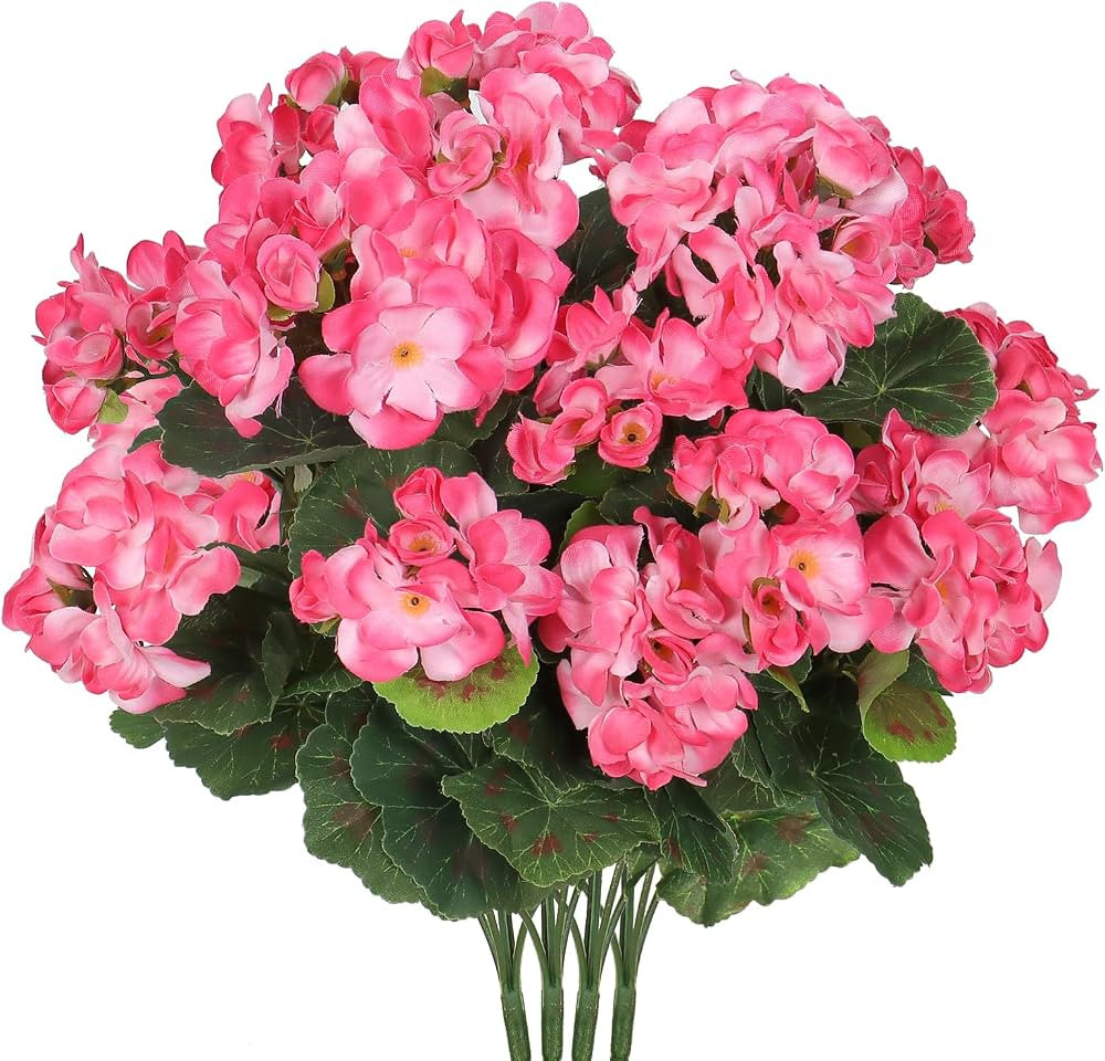 Artificial Flowers for Outdoors, 4 Pack 19'' Pink Geraniums Silk Flowers UV Resistant No Fade Fau... | Amazon (US)