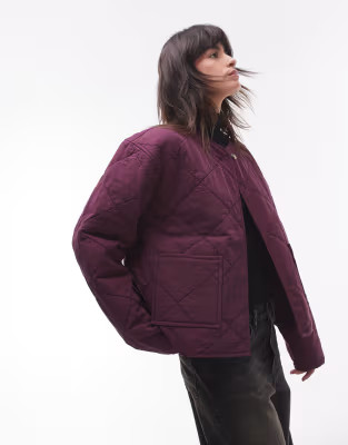 Topshop washed quilted liner jacket in burgundy | ASOS (Global)