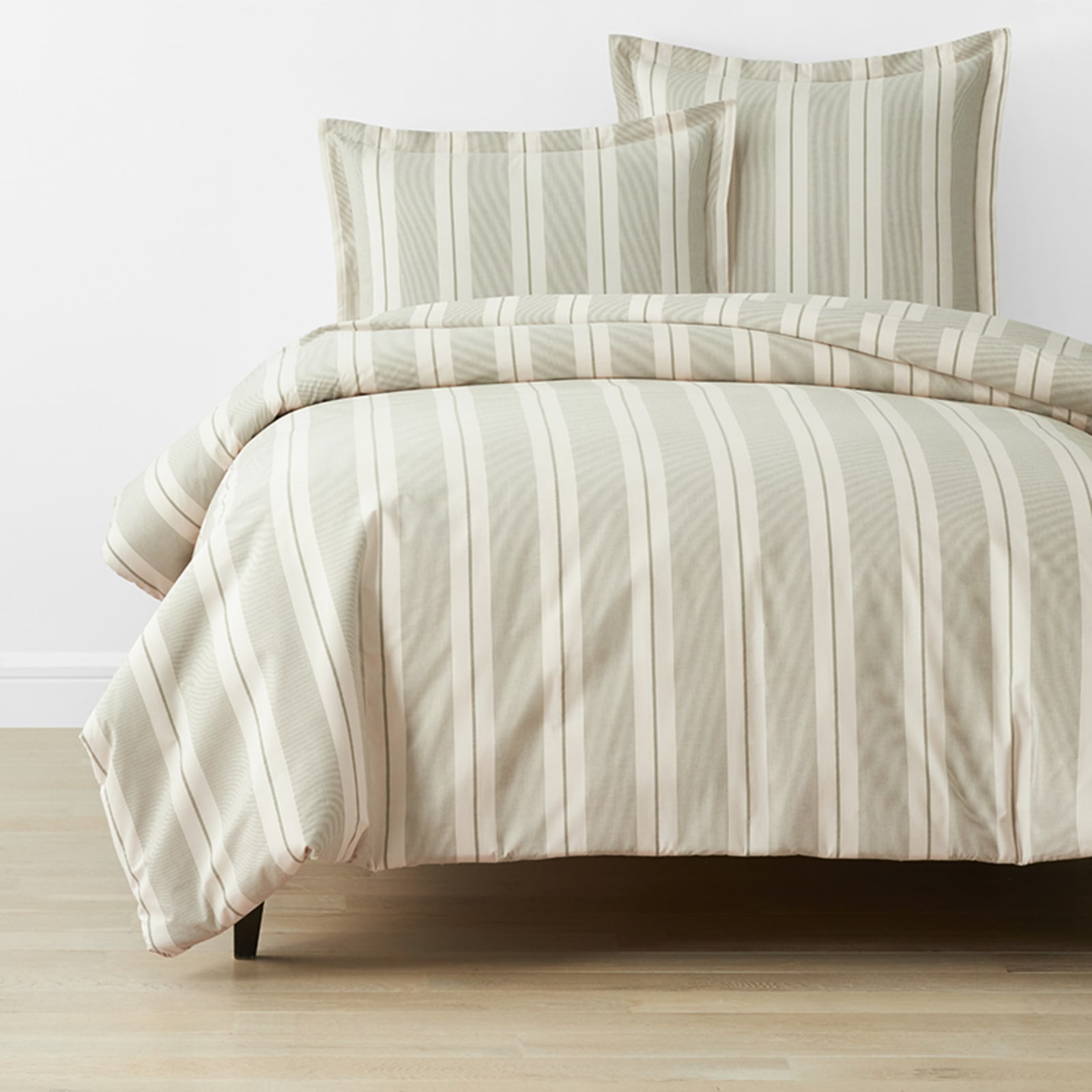 Wide Stripe Classic Cool Cotton Percale Bed Duvet Cover - Moss Green, Twin XL | The Company Store