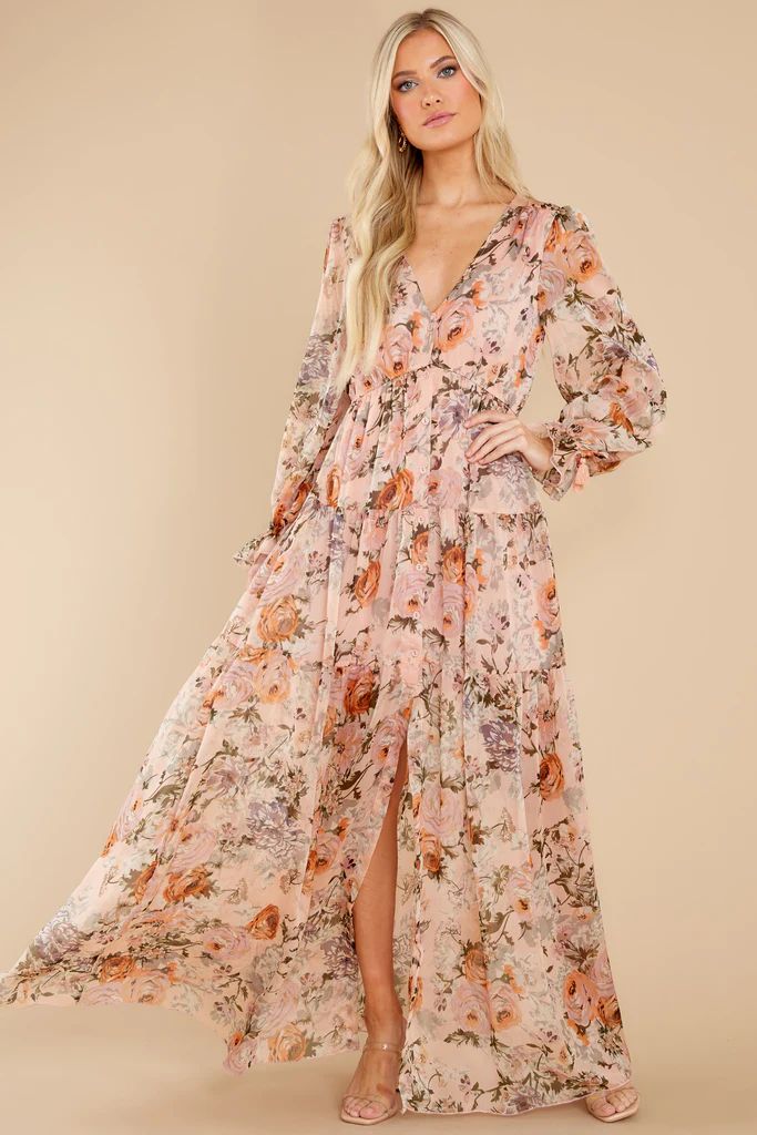 Showing Off Peach Floral Print Maxi Dress | Red Dress 