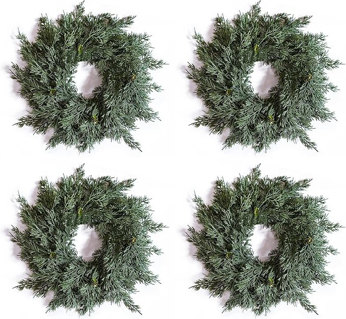14 Inch 4 Pack Candle Wreath for Centerpiece, Mini Cypress Wreath with Pinecone for Christmas Far... | Amazon (US)