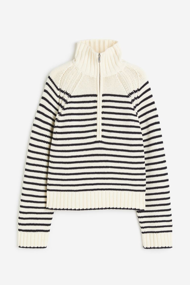 Half-zip Sweater - Cream/Striped - Ladies | H&M US | H&M (US)