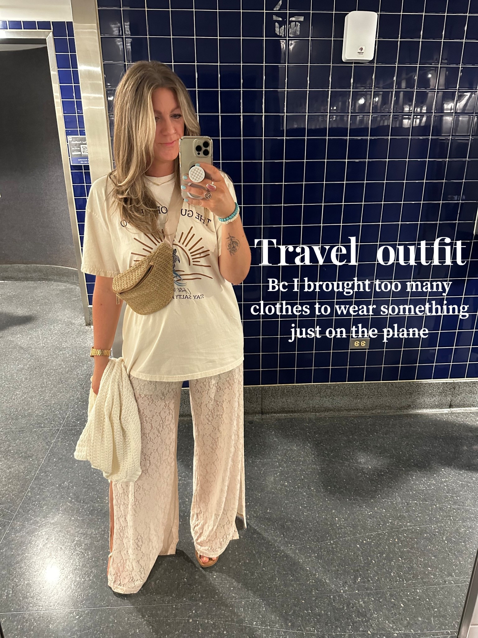 Sized up in tee for length (XL) medium long pants, large shorts, 11 sandals 

#LTKOver40 #LTKTravel