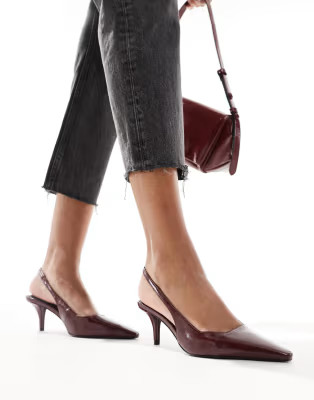 ASOS DESIGN Shake slingback kitten heels in burgundy | ASOS (Global)