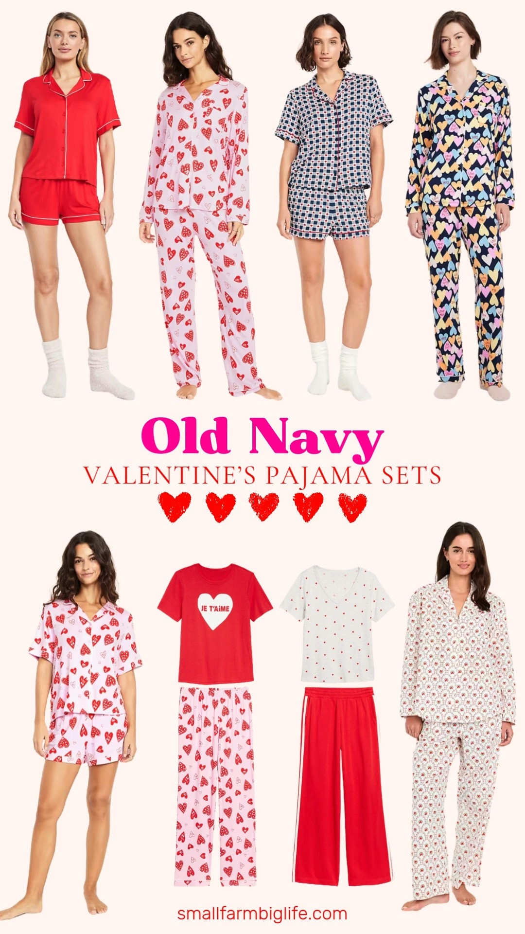 Women’s Valentine’s pajama sets from Old Navy 💕🍬 Cute and cozy styles in red and pink, with candy hearts, tees, shorts, and pants. They are perfect for comfy Valentine’s nights and all the heart filled lounging. 

 #LTKSeasonal #LTKOver40 #LTKFindsUnder50