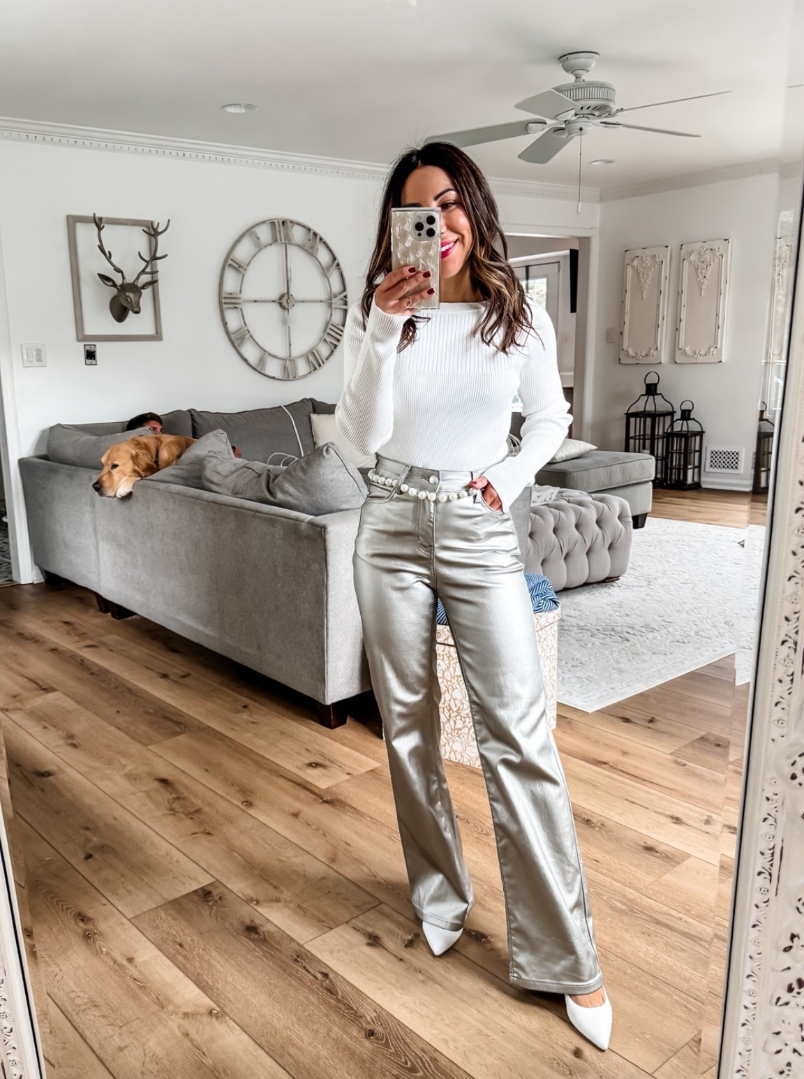 Date night outfit. Small white top. Metallic pants 25.

#LTKSaleAlert #LTKFindsUnder100 #LTKFindsUnder50