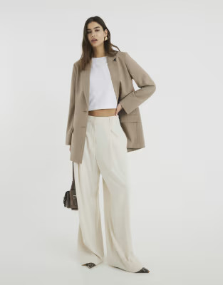 River Island Soft wide leg trousers in cream | ASOS (Global)