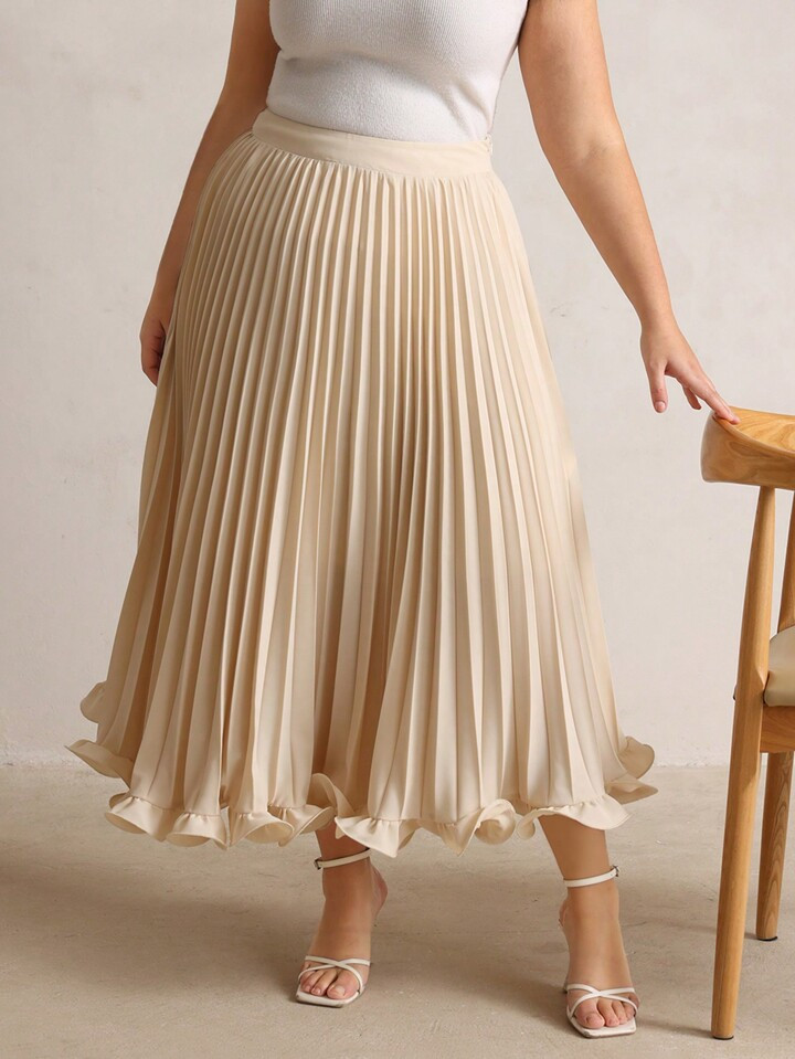 Anewsta Elegant Pleated A-Line Skirt, Business Casual Style For Spring And Summer | SHEIN