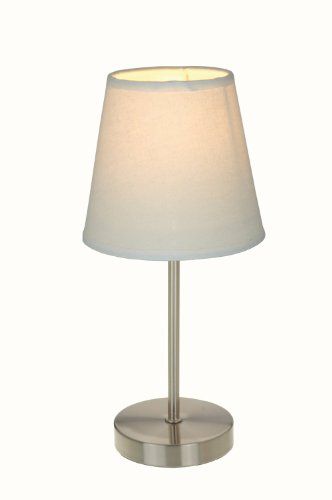 Simple Designs LT2013-WHT Sand Nickel Mini Basic Table Lamp with Fabric Shade, White | Amazon (US)