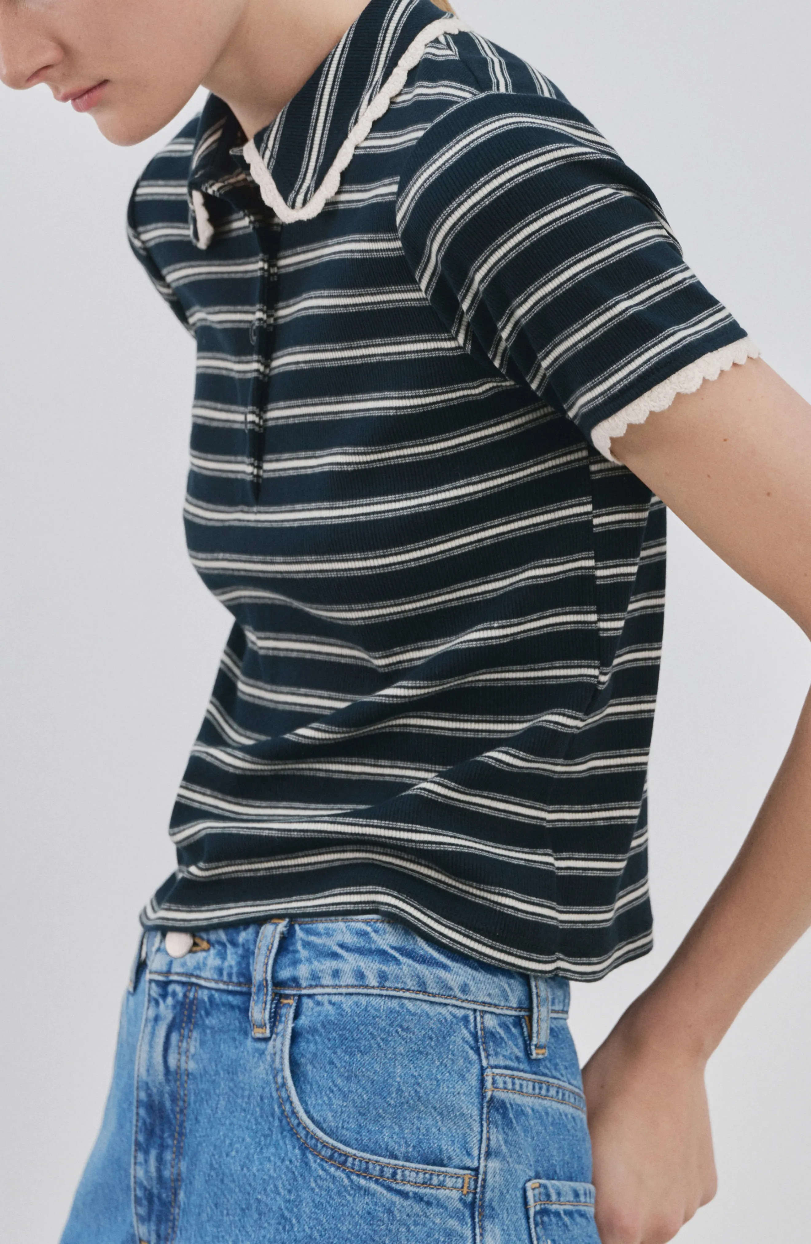 Stripe Scallop Collar Polo (Women) | Nordstrom | Nordstrom