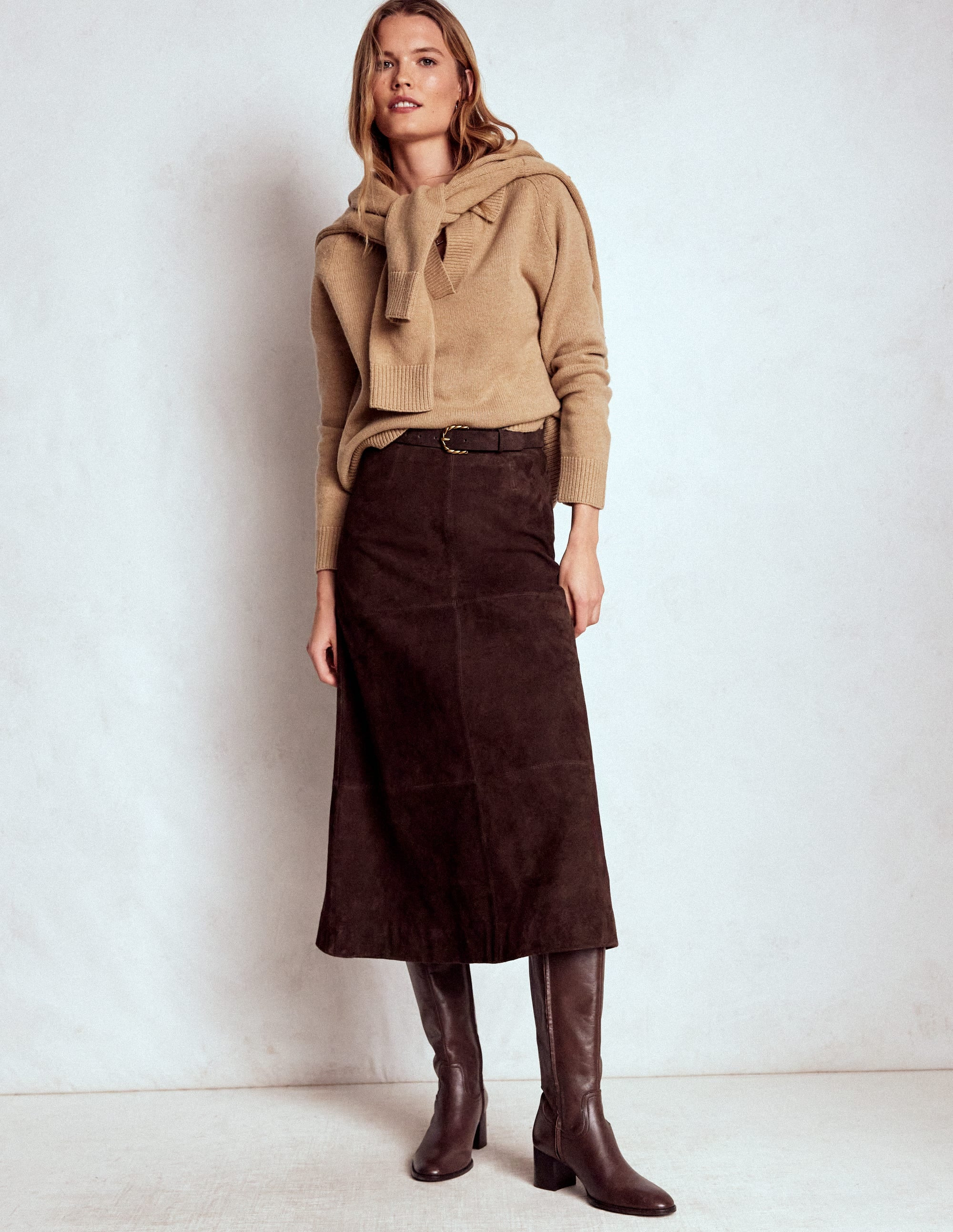 Suede Midi Skirt-Dark Chocolate | Boden (US)