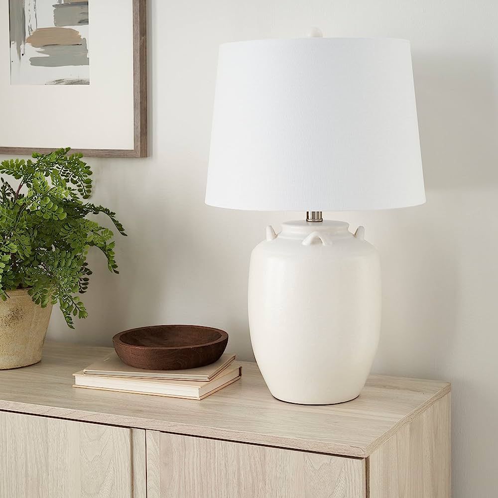 Nourison 24" White Farmhouse Ceramic Pottery Jug Table Lamp | Amazon (US)